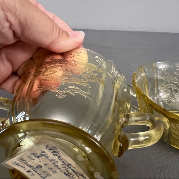 VTG Federal Glass Madrid Pattern Yellow Depression Glass Open Sugar Dishes - Picture 5 of 11